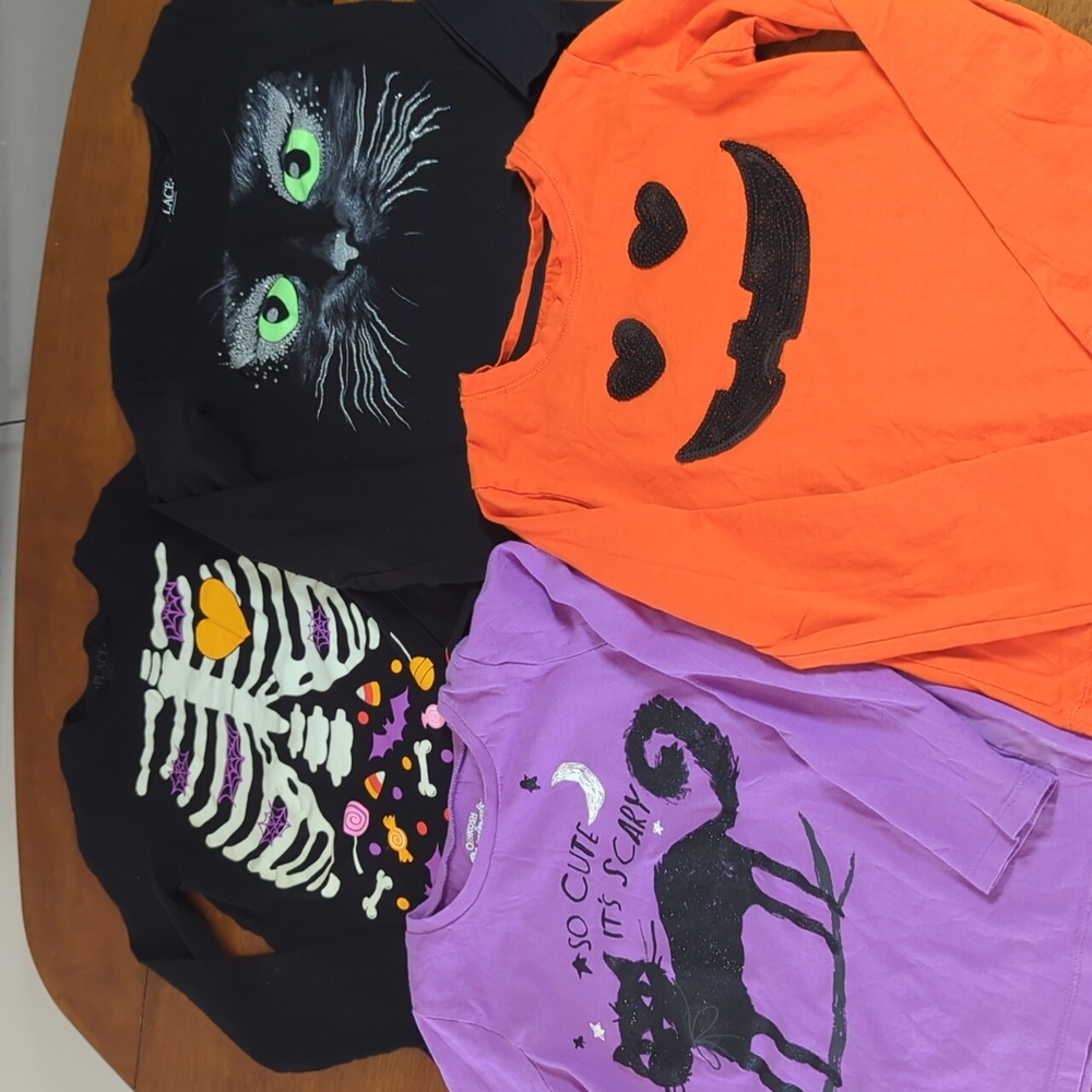Set Of 4 Halloween Kids Costume Shirts - Black, Purple, Orange Size 7/8